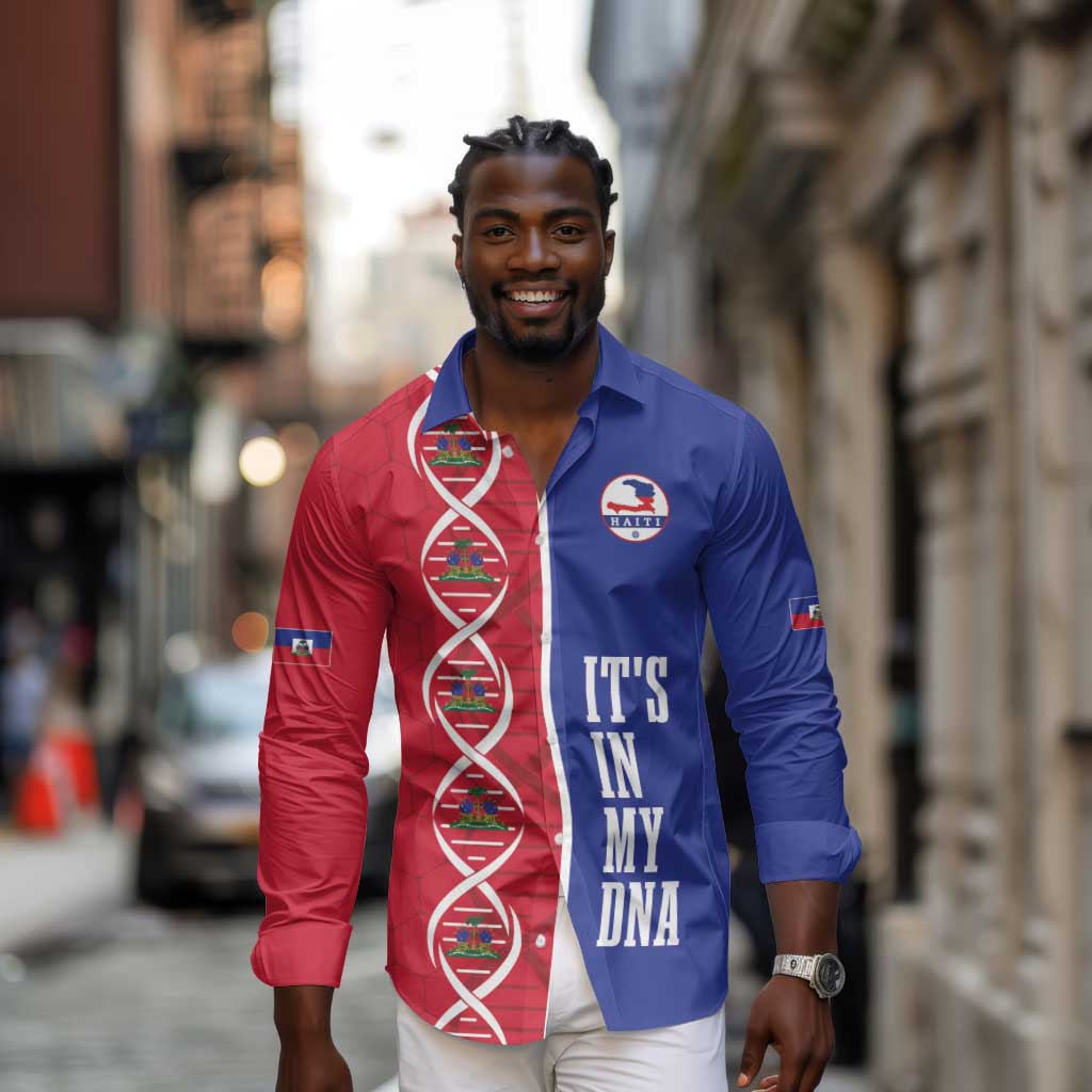 Custom Afro-Haiti Football Long Sleeve Button Shirt It's In My DNA - African Pride