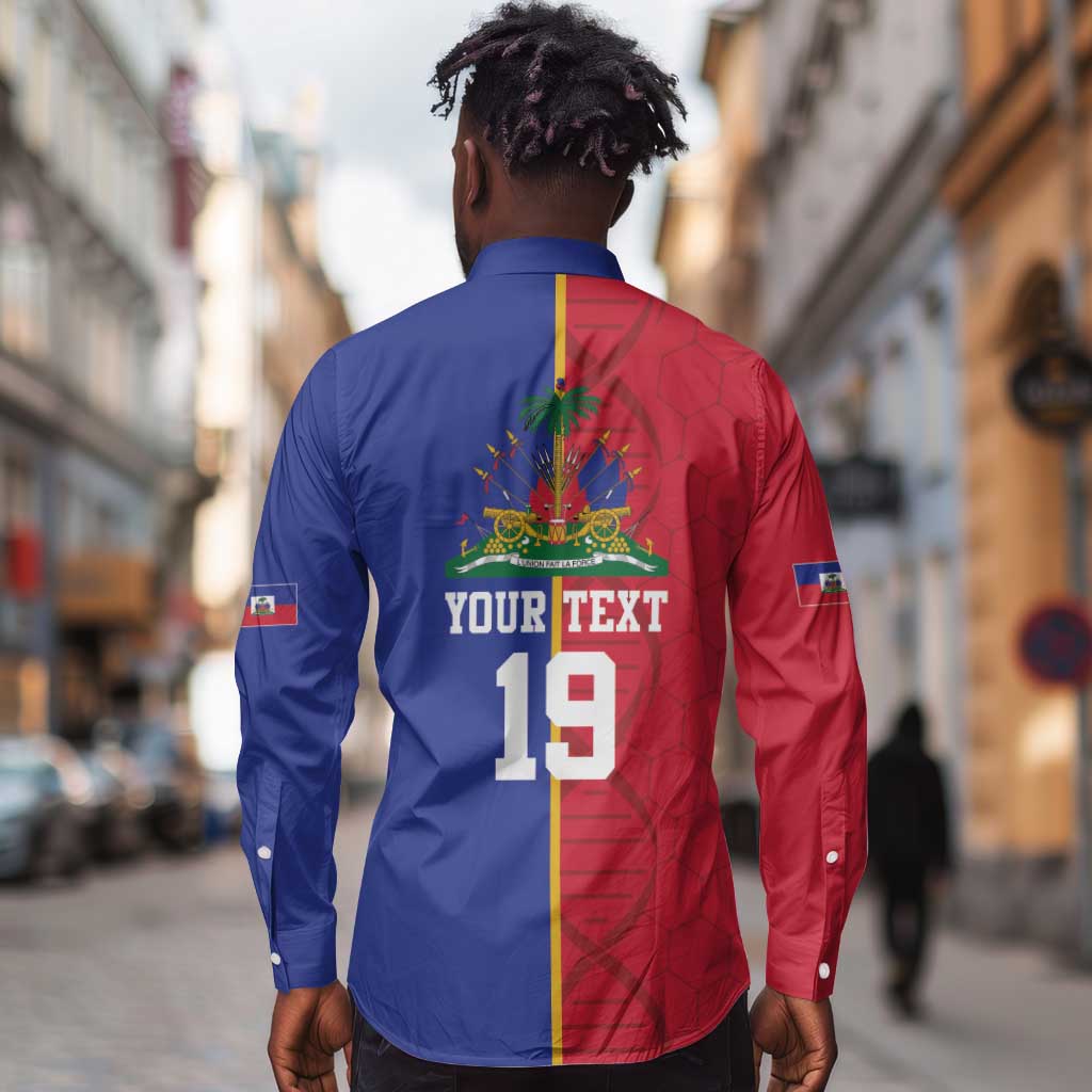 Custom Afro-Haiti Football Long Sleeve Button Shirt It's In My DNA - African Pride