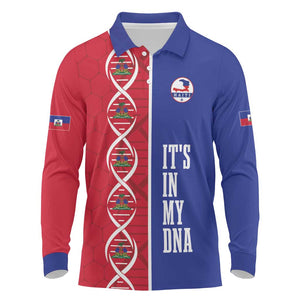 Custom Afro-Haiti Football Long Sleeve Polo Shirt It's In My DNA - African Pride