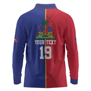 Custom Afro-Haiti Football Long Sleeve Polo Shirt It's In My DNA - African Pride
