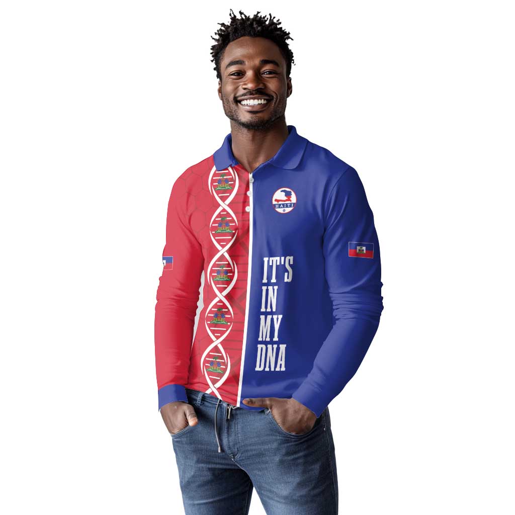 Custom Afro-Haiti Football Long Sleeve Polo Shirt It's In My DNA - African Pride