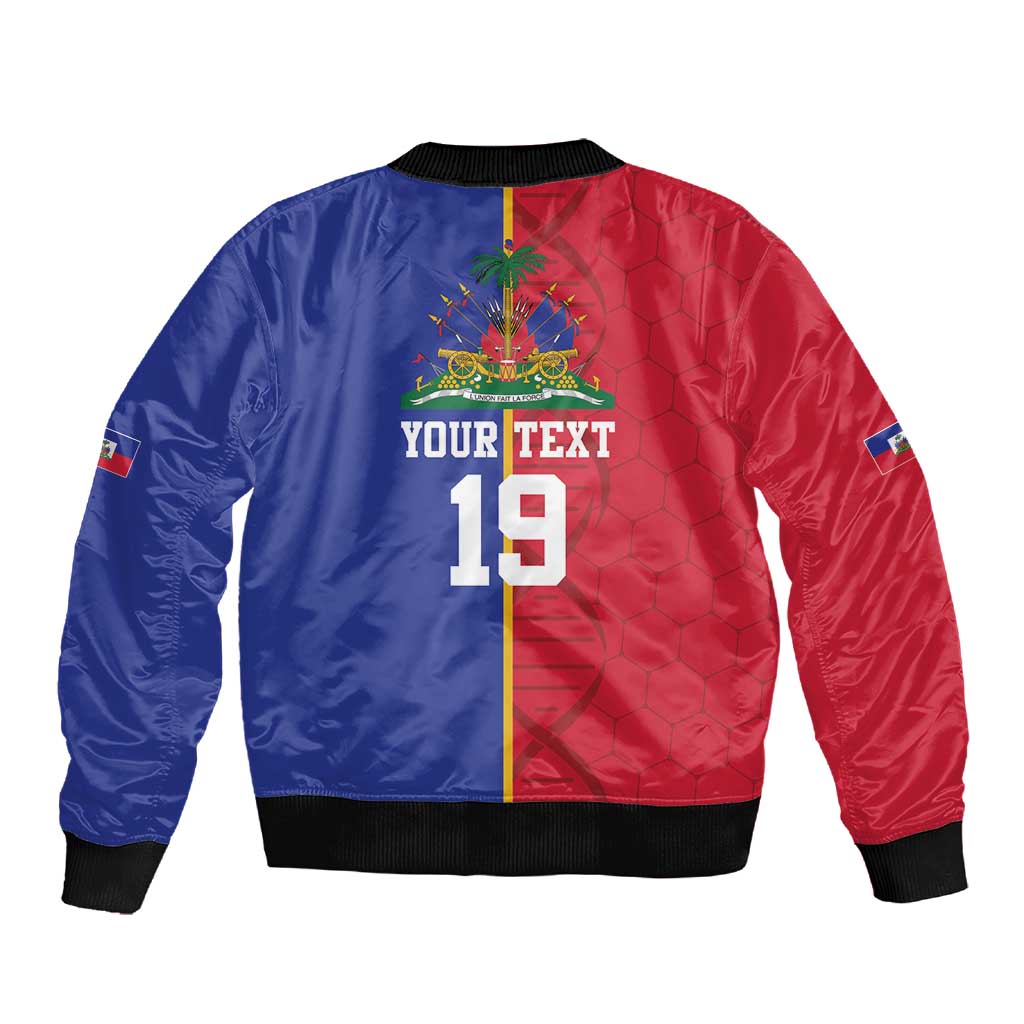 Custom Afro-Haiti Football Sleeve Zip Bomber Jacket It's In My DNA - African Pride