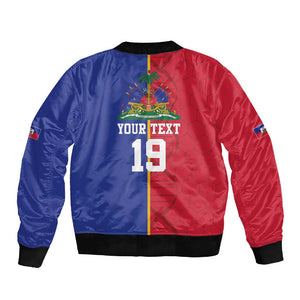 Custom Afro-Haiti Football Sleeve Zip Bomber Jacket It's In My DNA - African Pride