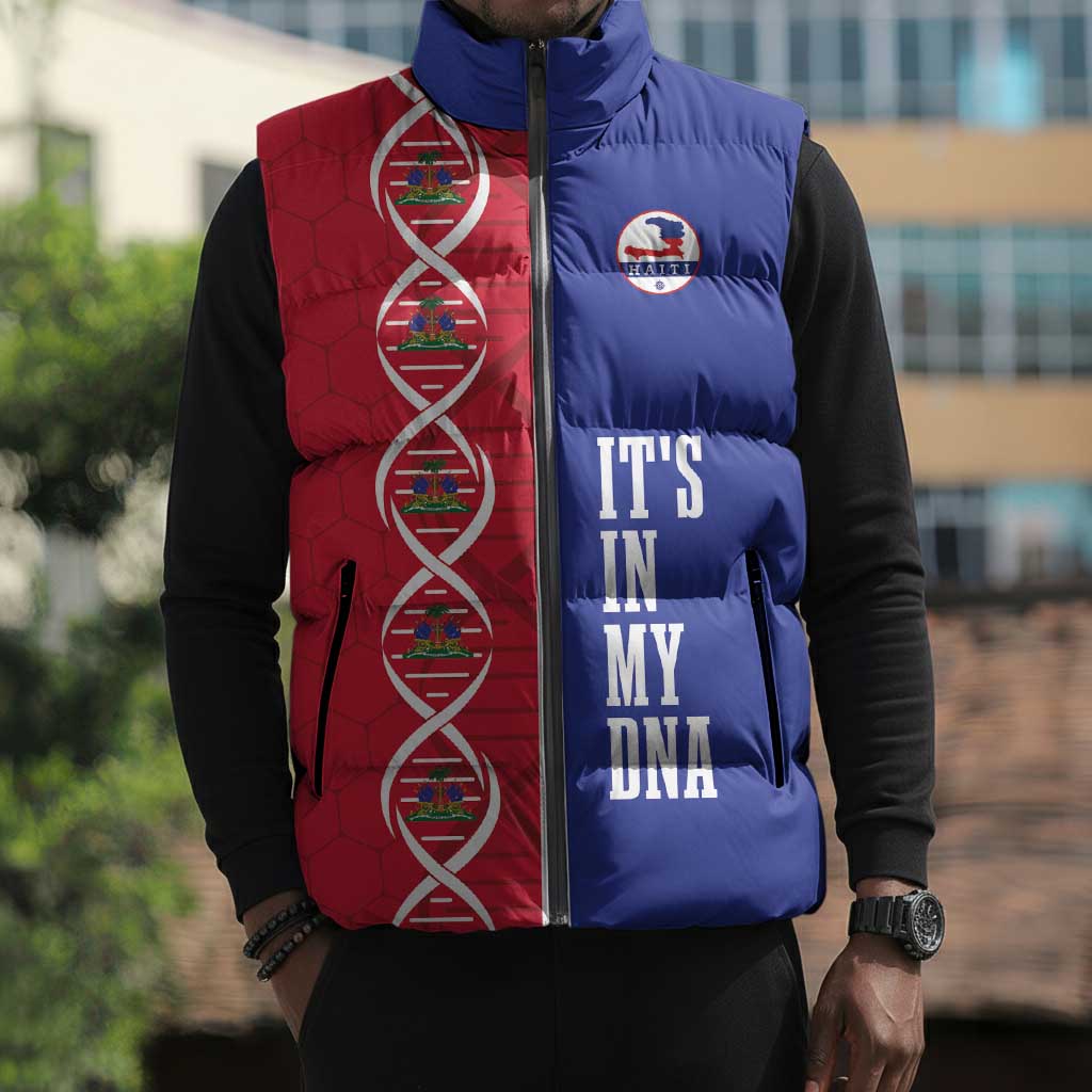 Custom Afro-Haiti Football Sleeveless Puffer Jacket It's In My DNA - African Pride