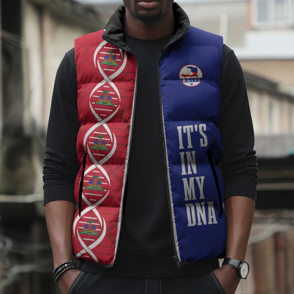 Custom Afro-Haiti Football Sleeveless Puffer Jacket It's In My DNA - African Pride