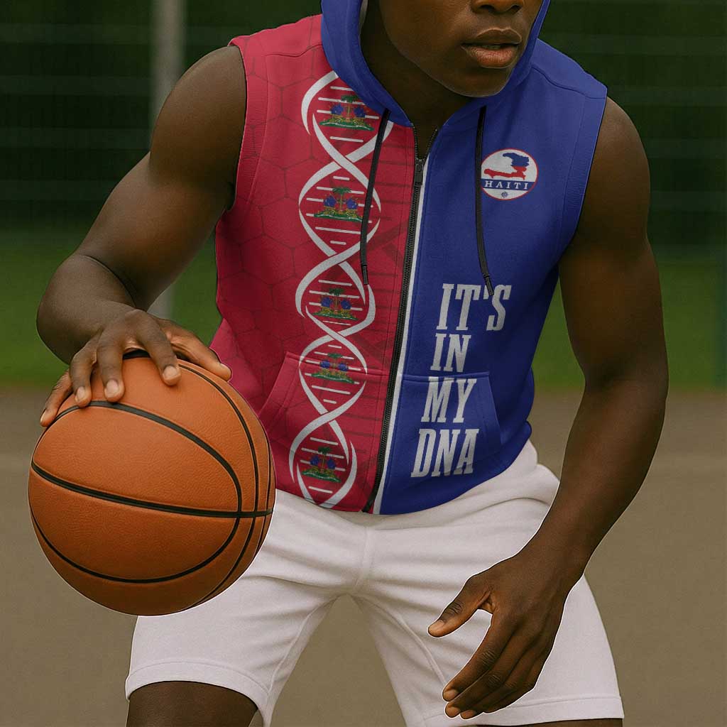 Custom Afro-Haiti Football Sleeveless Zip Hoodie It's In My DNA - African Pride