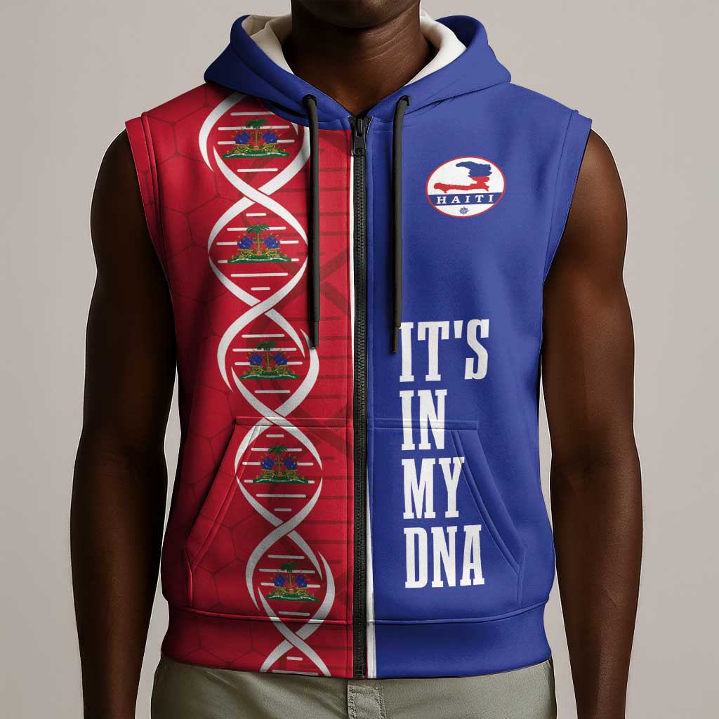 Custom Afro-Haiti Football Sleeveless Zip Hoodie It's In My DNA - African Pride