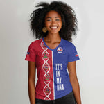 Custom Afro-Haiti Football Women V-Neck T-Shirt It's In My DNA LT19