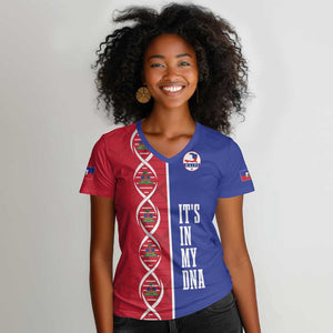 Custom Afro-Haiti Football Women V-Neck T-Shirt It's In My DNA LT19