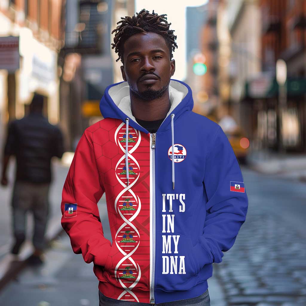 Custom Afro-Haiti Football Zip Hoodie It's In My DNA - African Pride