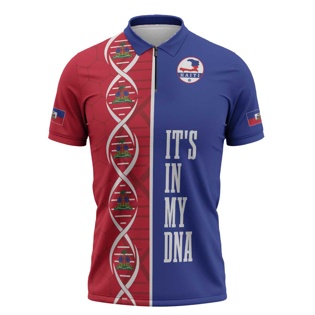 Custom Afro-Haiti Football Zipper Polo Shirt It's In My DNA - African Pride