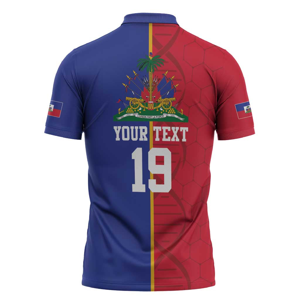 Custom Afro-Haiti Football Zipper Polo Shirt It's In My DNA - African Pride