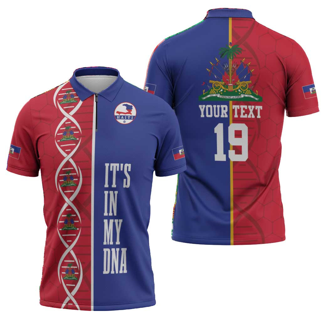 Custom Afro-Haiti Football Zipper Polo Shirt It's In My DNA - African Pride