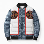 Cameroon Traditional Toghu Pattern Bomber Puffer Jacket African Tribal Ndop Geometric Design