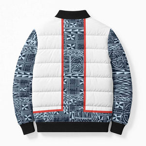 Cameroon Traditional Toghu Pattern Bomber Puffer Jacket African Tribal Ndop Geometric Design