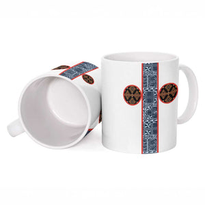 Cameroon Traditional Toghu Pattern Ceramic Mug African Tribal Ndop Geometric Design