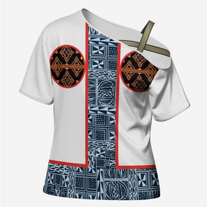 Cameroon Traditional Toghu Pattern Cross Shoulder Shirt African Tribal Ndop Geometric Design