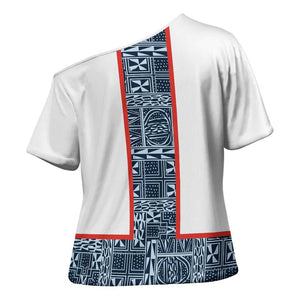 Cameroon Traditional Toghu Pattern Cross Shoulder Shirt African Tribal Ndop Geometric Design