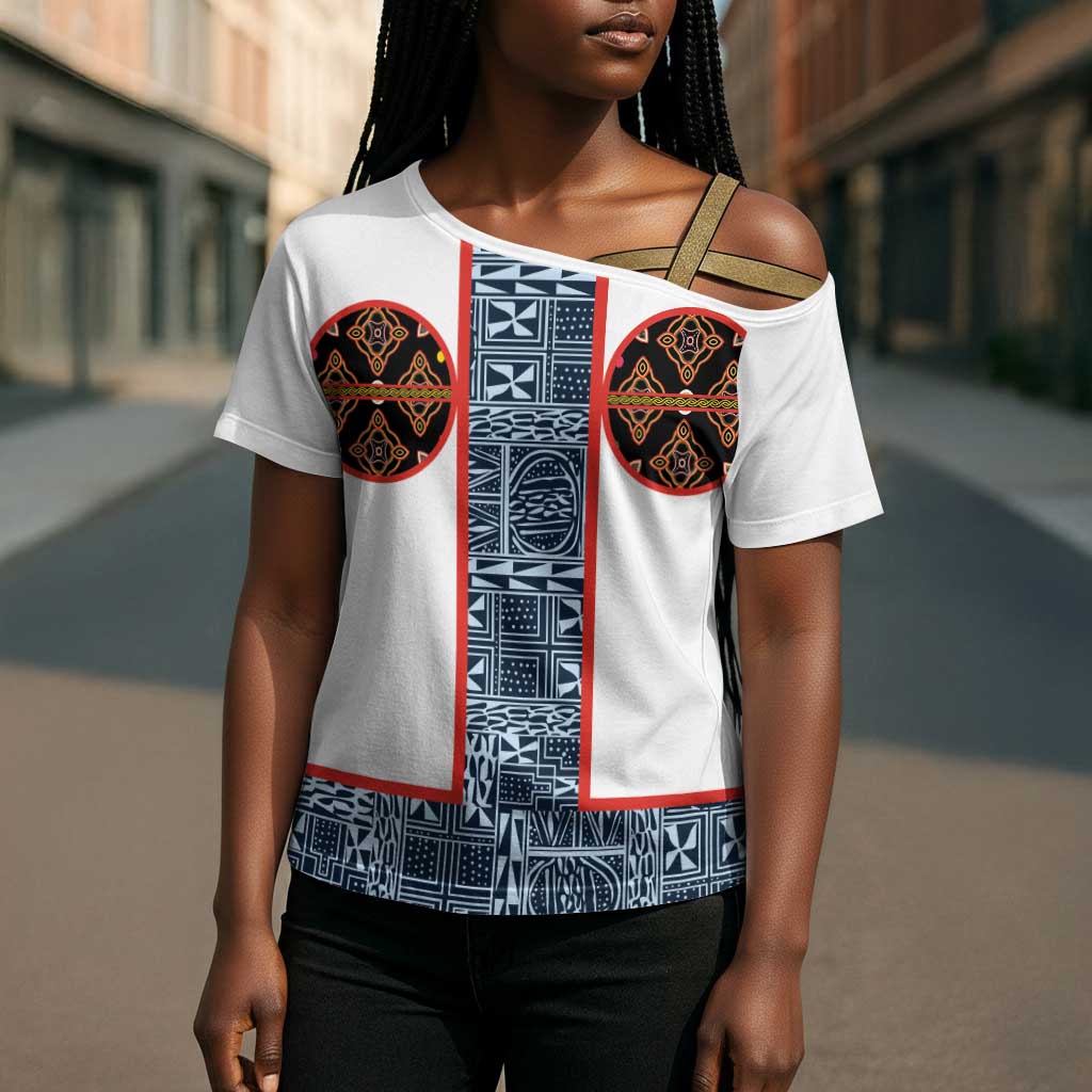 Cameroon Traditional Toghu Pattern Cross Shoulder Shirt African Tribal Ndop Geometric Design