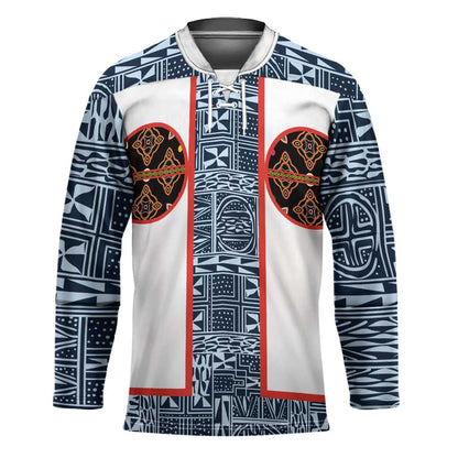 Cameroon Traditional Toghu Pattern Hockey Jersey African Tribal Ndop Geometric Design