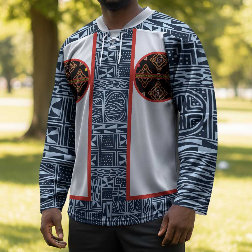 Cameroon Traditional Toghu Pattern Hockey Jersey African Tribal Ndop Geometric Design