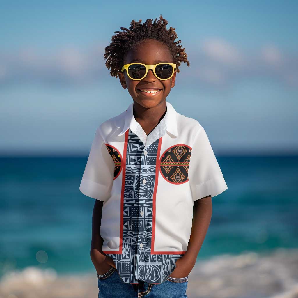 Cameroon Traditional Toghu Pattern Kid Hawaiian Shirt African Tribal Ndop Geometric Design