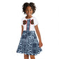 Cameroon Traditional Toghu Pattern Kid Short Sleeve Dress African Tribal Ndop Geometric Design