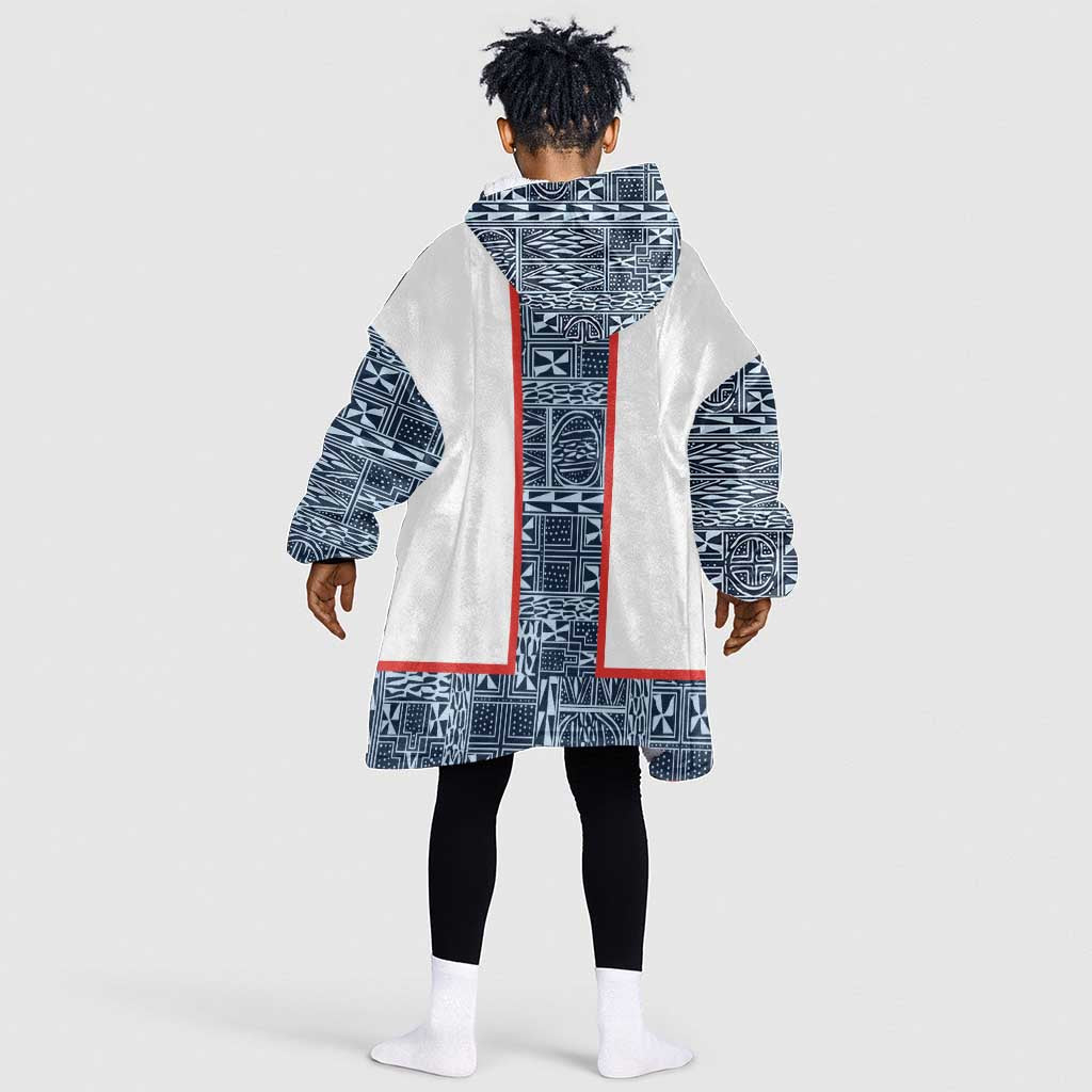 Cameroon Traditional Toghu Pattern Kid Wearable Blanket Hoodie African Tribal Ndop Geometric Design