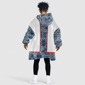 Cameroon Traditional Toghu Pattern Kid Wearable Blanket Hoodie African Tribal Ndop Geometric Design