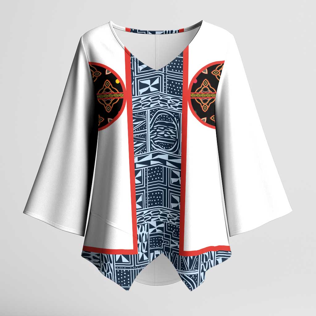 Cameroon Traditional Toghu Pattern Kimono Sleeve Blouse African Tribal Ndop Geometric Design