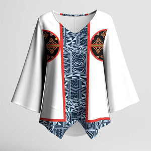 Cameroon Traditional Toghu Pattern Kimono Sleeve Blouse African Tribal Ndop Geometric Design