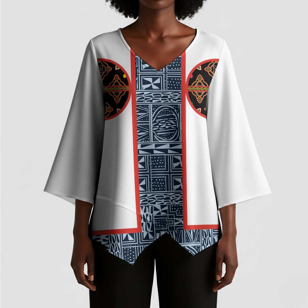 Cameroon Traditional Toghu Pattern Kimono Sleeve Blouse African Tribal Ndop Geometric Design