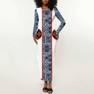 Cameroon Traditional Toghu Pattern Long Sleeve Bodycon Dress African Tribal Ndop Geometric Design