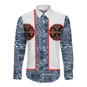 Cameroon Traditional Toghu Pattern Long Sleeve Button Shirt African Tribal Ndop Geometric Design