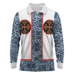Cameroon Traditional Toghu Pattern Long Sleeve Polo Shirt African Tribal Ndop Geometric Design