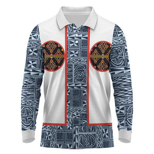 Cameroon Traditional Toghu Pattern Long Sleeve Polo Shirt African Tribal Ndop Geometric Design