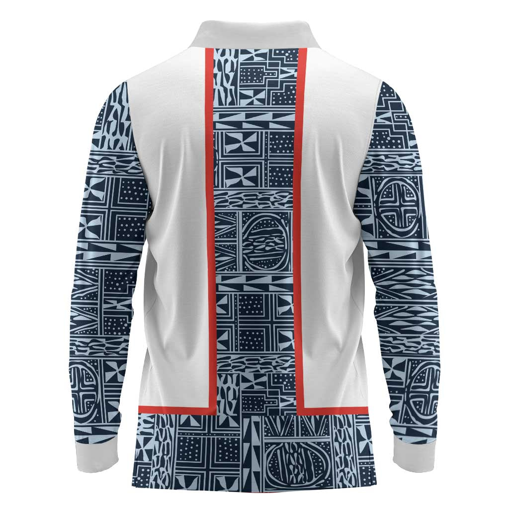 Cameroon Traditional Toghu Pattern Long Sleeve Polo Shirt African Tribal Ndop Geometric Design