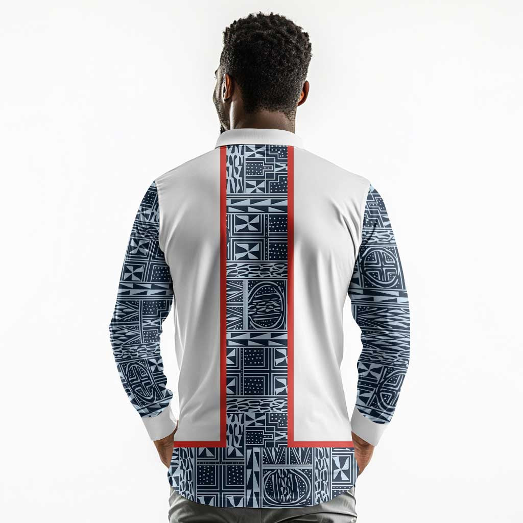 Cameroon Traditional Toghu Pattern Long Sleeve Polo Shirt African Tribal Ndop Geometric Design