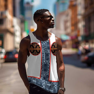 Cameroon Traditional Toghu Pattern Men Tank Top African Tribal Ndop Geometric Design