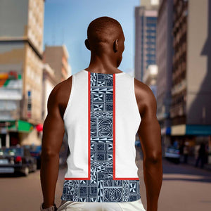 Cameroon Traditional Toghu Pattern Men Tank Top African Tribal Ndop Geometric Design