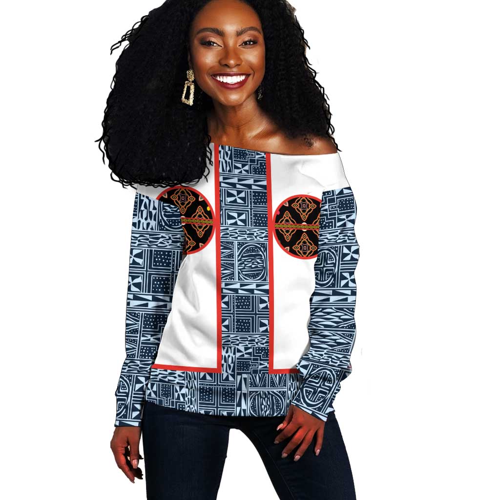 Cameroon Traditional Toghu Pattern Off Shoulder Sweater African Tribal ...
