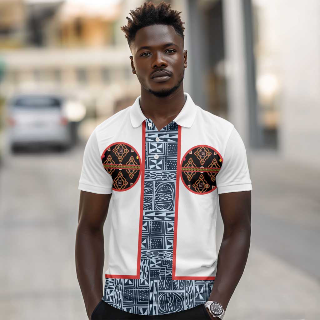 Cameroon Traditional Toghu Pattern Polo Shirt African Tribal Ndop Geometric Design