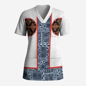 Cameroon Traditional Toghu Pattern Scrub Top African Tribal Ndop Geometric Design