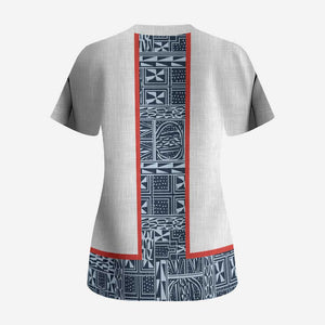 Cameroon Traditional Toghu Pattern Scrub Top African Tribal Ndop Geometric Design