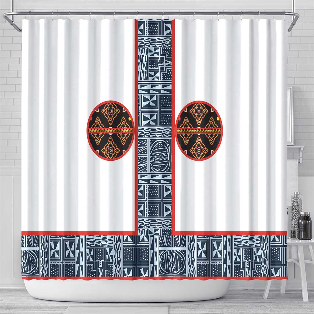 Cameroon Traditional Toghu Pattern Shower Curtain African Tribal Ndop Geometric Design