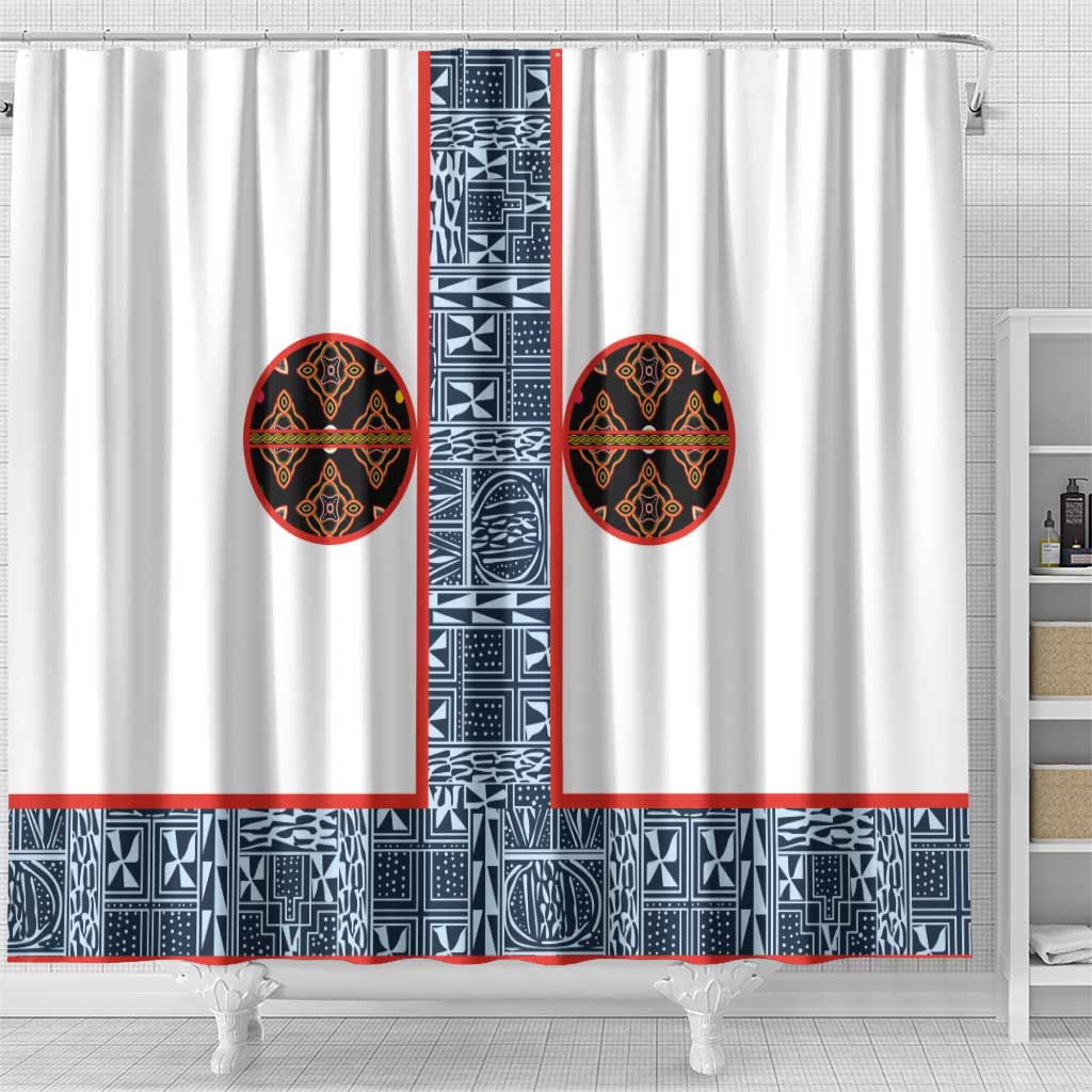 Cameroon Traditional Toghu Pattern Shower Curtain African Tribal Ndop Geometric Design