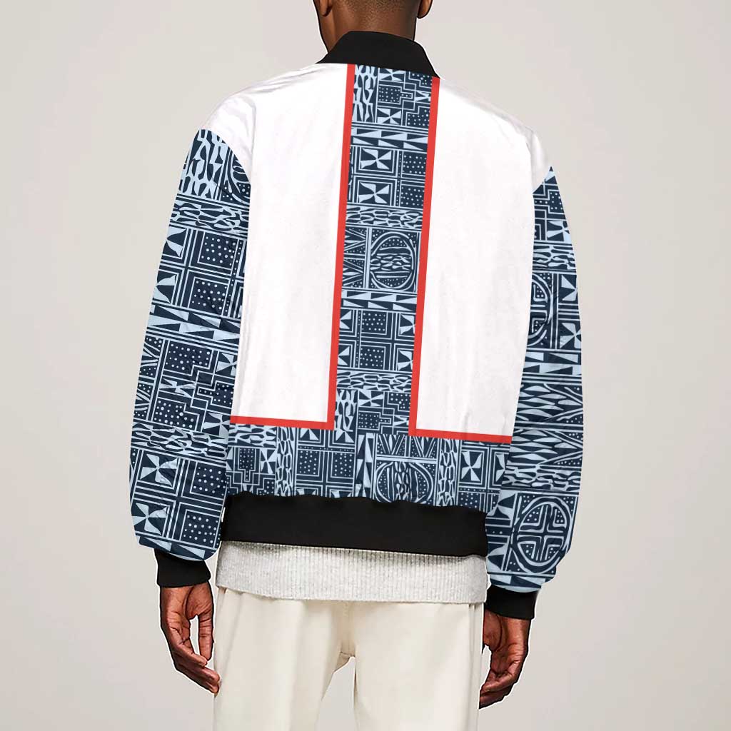 Cameroon Traditional Toghu Pattern Sleeve Zip Bomber Jacket African Tribal Ndop Geometric Design