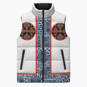 Cameroon Traditional Toghu Pattern Sleeveless Puffer Jacket African Tribal Ndop Geometric Design