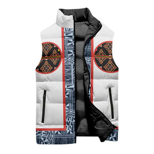 Cameroon Traditional Toghu Pattern Sleeveless Puffer Jacket African Tribal Ndop Geometric Design