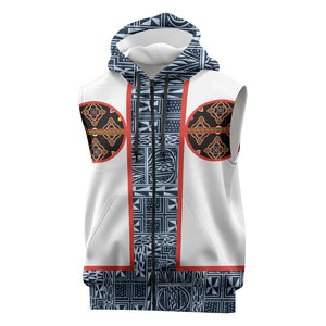 Cameroon Traditional Toghu Pattern Sleeveless Zip Hoodie African Tribal Ndop Geometric Design
